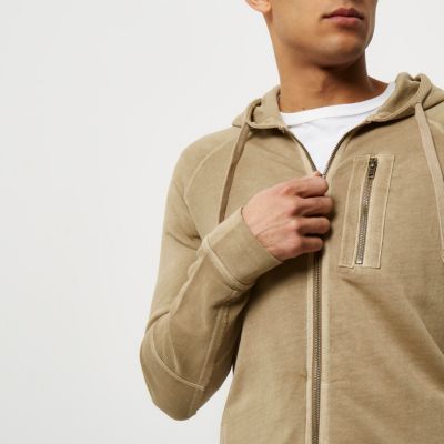 Stone zip pocket hoodie